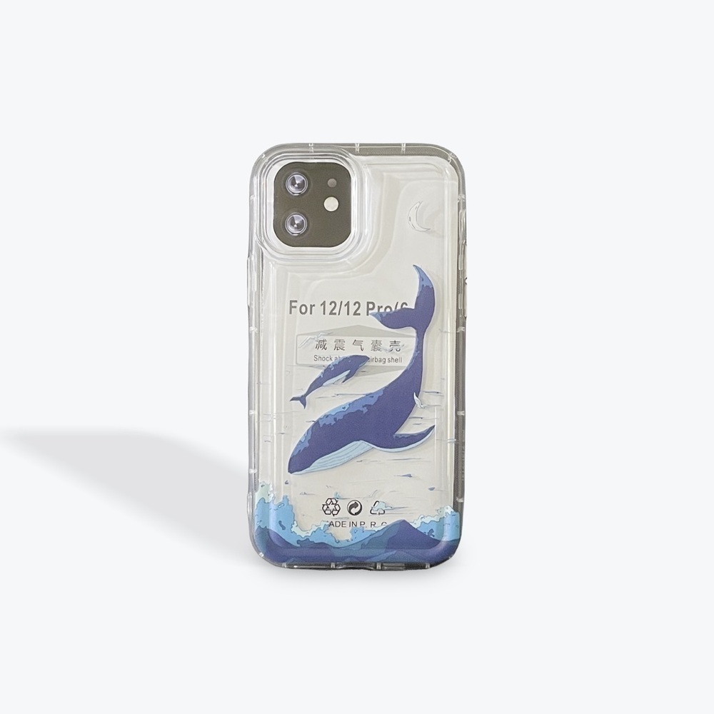 iPhone 12/12 Pro Blue and White Clear Whale Phone Case